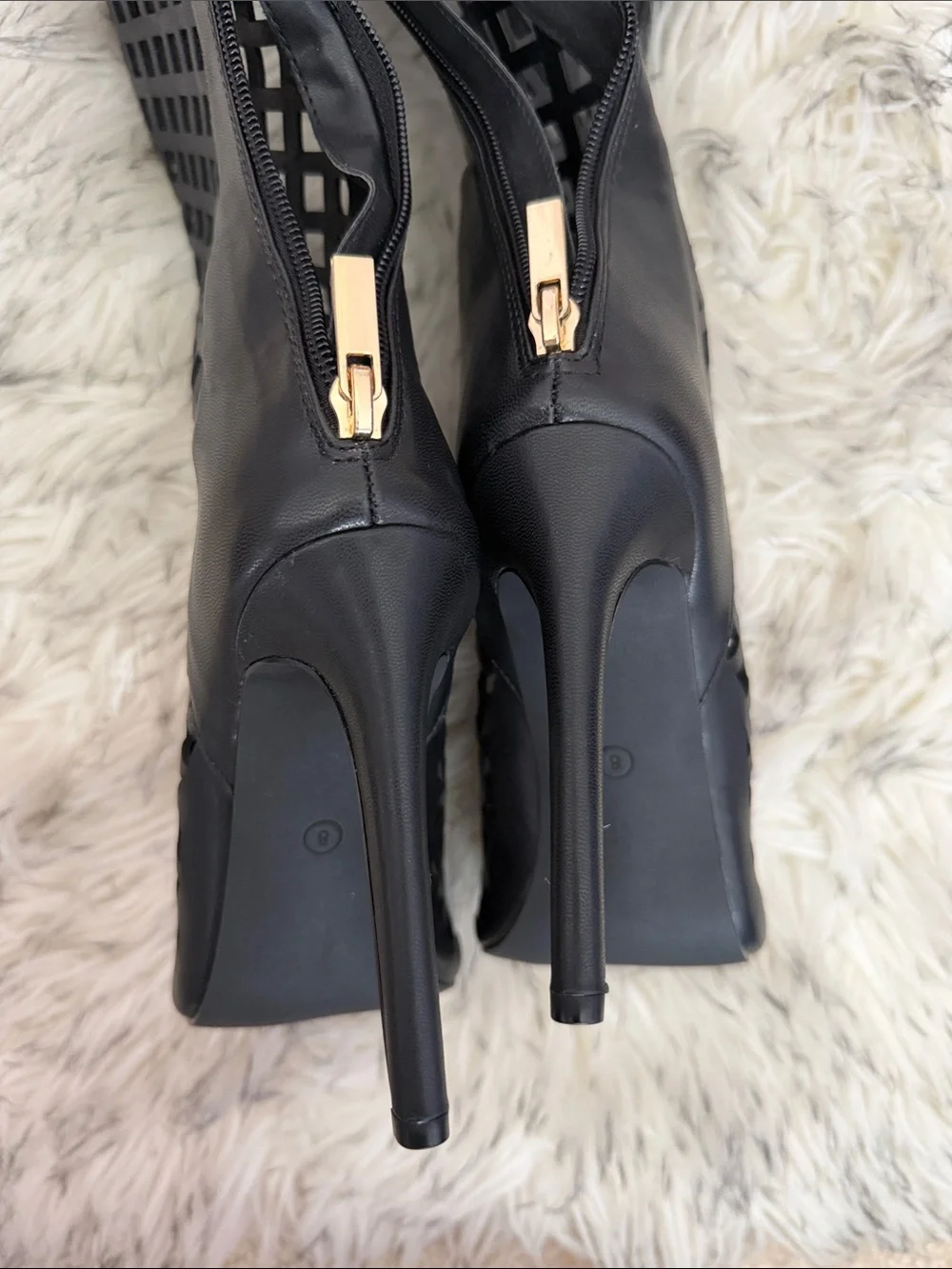 New Black Cutout Over-the-Knee Stiletto Heels - Women